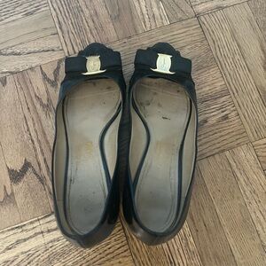 Salvatore Ferragamo Black Flats with Gold Accent